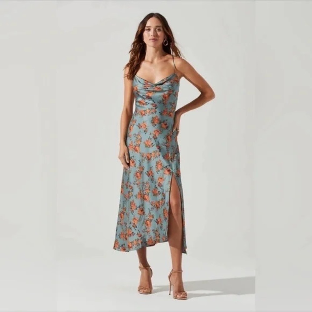 ASTR the Label Gaia Dress in Teal Peach Floral